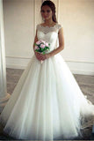 Vintage Lace Top Cap Sleeves Tulle Simple Ball Gown Wedding Dress OKD51