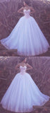Ball Gown Sweetheart Floor-length Pink Lace Big White Wedding Dress OKG44