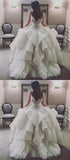 Princess A-Line Sweetheart Floor-Length Ivory Tulle Wedding Dresses with Lace OKE99