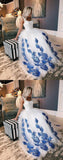 White Scoop Tulle Blue Lace Long Prom Dress, Formal Evening Dresses OKE27