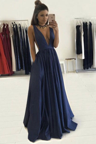 Sexy Deep V-neck Long A Line Prom Dresses Graduation Party Dress For Teens OK101