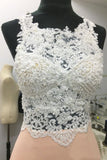 Halter Neck Beadings Blush Appliques Beaded Chiffon Prom Dress OKS84