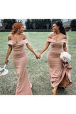 Off The Shoulder  Mermaid Bridesmaid Dresses With Lace Up Back Simple Bridesmaid Gowns OK1837