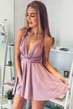 A-Line Deep V-Neck Sexy Homecoming Dresses,Short Summer Prom Dress OK433