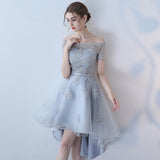 Off the Shoulder Organza A Line High Low Short Sleeves Lace Top Homecoming Dress OKC8