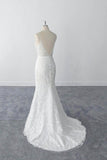 Sexy Sheath Lace Bridal Gowns Spaghetti Straps Lace Wedding Dresses OKU92