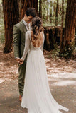 Bohemian Lace Top Long Sleeve Beach Wedding Gowns Boho Bridal Gowns OKU87