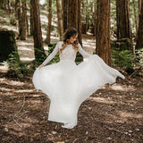 Bohemian Lace Top Long Sleeve Beach Wedding Gowns Boho Bridal Gowns OKU87