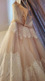 Lace Boho Spaghetti Straps Wedding Dress Tulle Long A-line Bridal Dress OKU66