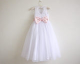 White Lace Flower Girl Dress Pink Sash Baby Girls Dresses Lace Tulle White Flower Girl Dress OK210