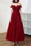 Burgundy High Neck Sheer Shoulder Long Prom Dress Prom Gowns Evening Gowns Girl OKV84