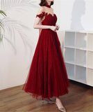 Burgundy High Neck Sheer Shoulder Long Prom Dress Prom Gowns Evening Gowns Girl OKV84