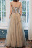 Spaghetti Straps A-line Long Prom Dress Fairy Tulle Evening Gown OKV86