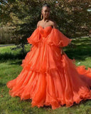 Orange Organza Ball Gown African Two Layers Prom Dress OKW38