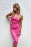 Hot Pink Tight Spaghetti Straps Tea Length Prom Dress Sexy OK1606