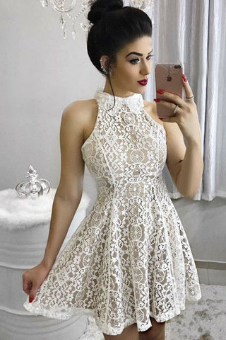 A-Line Lace Short Homecoming Dresses, Sweet 16 Dresses OKM17