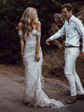 Ivory Lace Sheath Sweetheart Neck Boho Beach Wedding Dress N1403