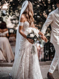 Ivory Lace Sheath Sweetheart Neck Boho Beach Wedding Dress OKF80