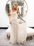 Ivory Lace Sheath Sweetheart Neck Boho Beach Wedding Dress N1403