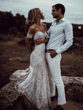 Ivory Lace Sheath Sweetheart Neck Boho Beach Wedding Dress OKF80