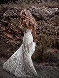 Ivory Lace Sheath Sweetheart Neck Boho Beach Wedding Dress N1403