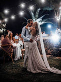 Ivory Lace Sheath Sweetheart Neck Boho Beach Wedding Dress N1403