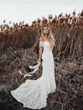 New Arrival Ivory Mermaid Lace Off the Shoulder Beach Wedding Dresses OKF85