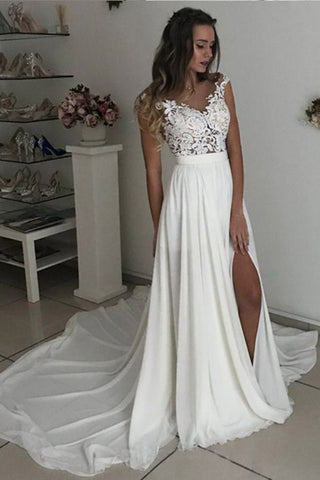 Chiffon Cap Sleeves Split Wedding Dresses