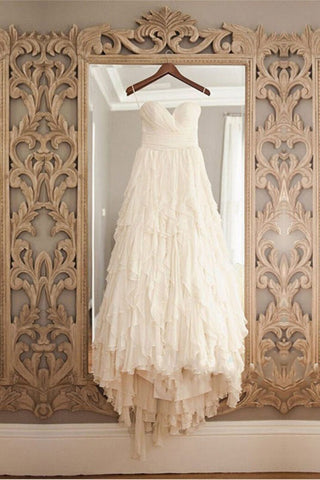 Princess A Line Sweetheart Hi-Low Tiered Chiffon Wedding Dresses OKB06