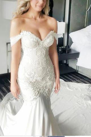 Mermaid Wedding Dresses,Lace Wedding Dress,Off-the-Shoulder Wedding Gown,Cheap Bridal Dress,Backless Wedding Dresses,Plus Size Wedding Dress