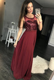 Charming Prom Dresses,Burgundy Prom Gown,Chiffon Prom Dress,Sequins Prom Dress