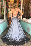 Grey Spaghetti Straps Long A Line Sexy Back New Simple Prom Dresses OKA5