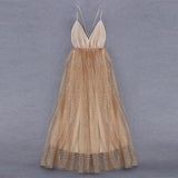 Charming A-Line V Neck Spaghetti Straps Sequin Long Prom Dresses OKE44