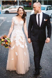 Lace A-line Long Sleeves Tulle Simple Cheap Long Wedding Dress,Prom Dress OK889