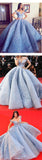 Blue Lace Off-The-Shoulder Ball Gown Quinceanera Dresses,Princess Prom Dress OKC91