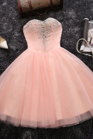 Sweetheart Homecoming Dresses,Blush Pink Homecoming Dresses,Beading Homecoming Dresses,Short Prom Dresses,Pink Prom Dresses,Tulle Prom Dresses,Short Party Dresses for Girls