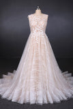 A Line Lace Sleeveless Elegant Wedding Dresses, Backless Long Bridal Dresses OKQ27