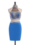 Pretty Blue Beading Mermaid Short Homecoming Dress For Teens K274