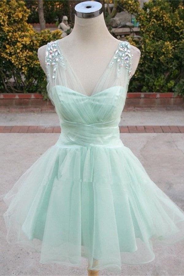 Girly Mint Short Cute Elegant V-neck Homecoming Dress Bridesmaid Dresses K422