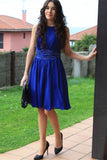 Cheap Royal Blue Chiffon A-line Short Handmade Homecoming Prom Dress K447