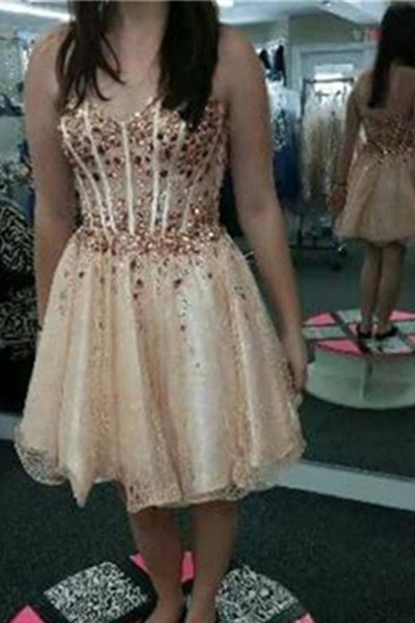 Sweetheart Beading A-line Short Handmade Prom Homecoming Dress K466