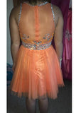 Orange Handmade Tulle Beading Close Back A-line Homecoming Dress K471