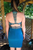 Halter Open Back Mermaid Beaded Two Pieces Homecoming Dress K478