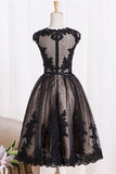 Black Lace Tulle Zipper Back A-line Handmade Homecoming Dress K485