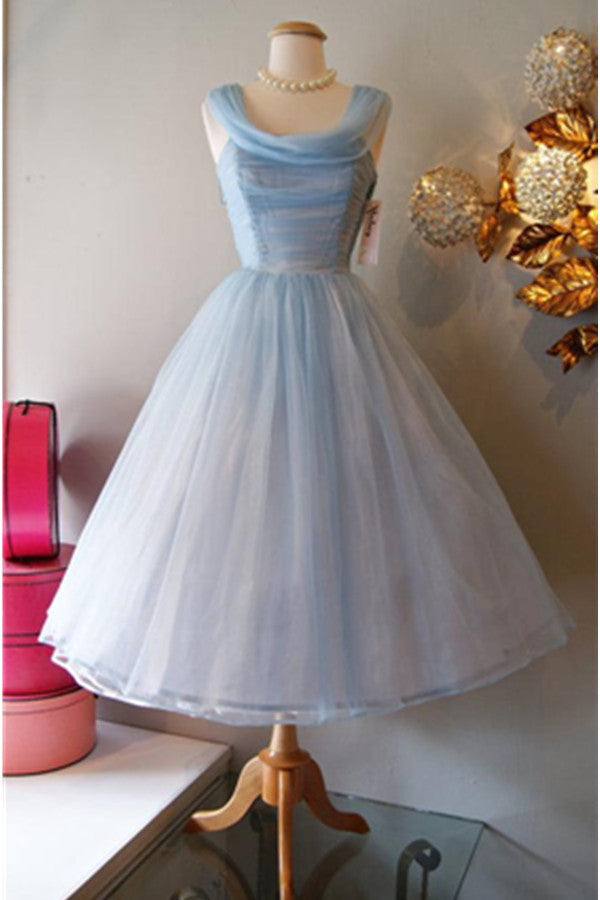 Vintage Light Blue A-line  Scoop Neckline Homecoming Dress K489