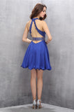 Royal Blue Halter Beading Backless V-neck Homecoming Dress K585