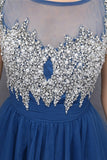 Blue Beading A-line Tulle Elegant Homecoming Dress K596