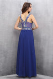 Chiffon Beading Royal Blue V-neck Long Elegant Prom Dress K619
