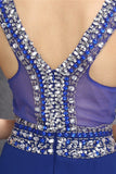 Chiffon Beading Royal Blue V-neck Long Elegant Prom Dress K619