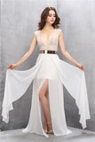 Pretty A-line Handmade See Through Long Chiffon Prom Dress K624